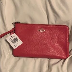 Coach hot pink double zipper  wristlet